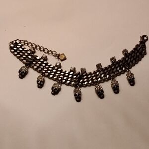 Skull Charm Bracelet with Clear Crystal Accents